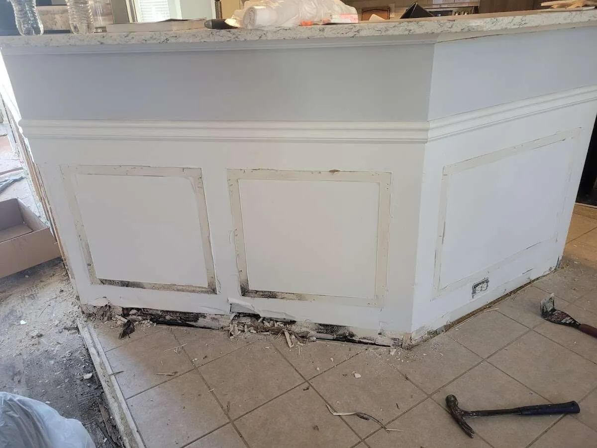 Water damage and mold on kitchen during Storm Damage Restoration in Montville